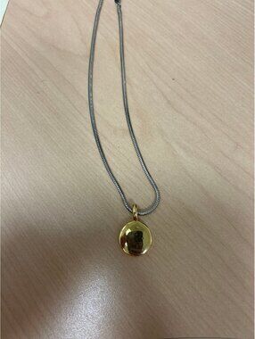 Two Tone Plain Gold Medallion on Silver Chain